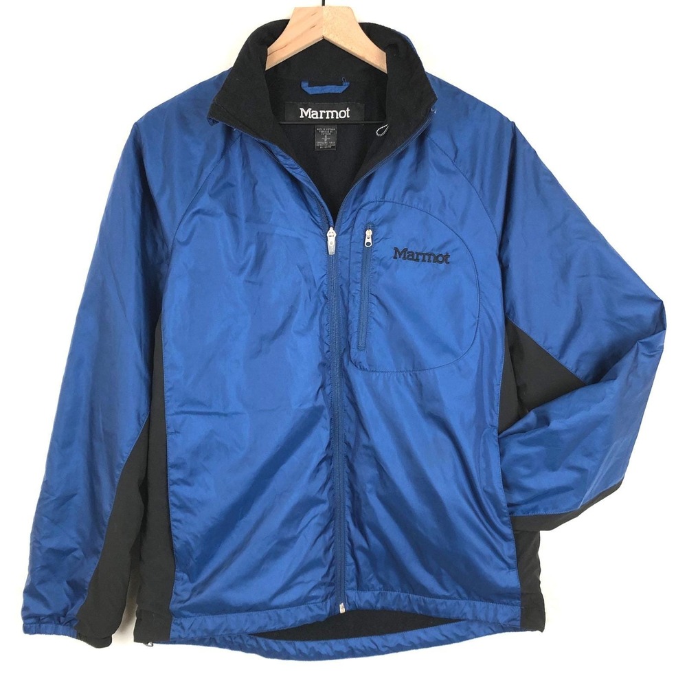 MARMOT Fleece Lined Jacket Men's Sz S Blue Black Full Zip Pockets Ski Softshell